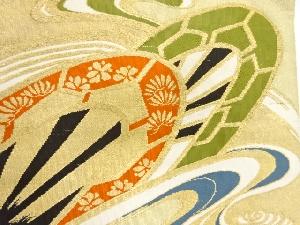 アンティーク　綴れ　波車模様織り出し名古屋帯